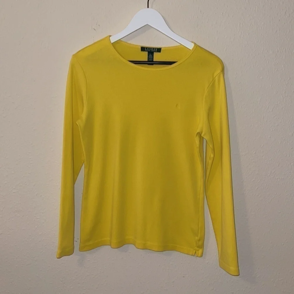Lauren Ralph Lauren Yellow signature Logo Long Sleeve Crew T Shirt Sz. L - Picture 2 of 6